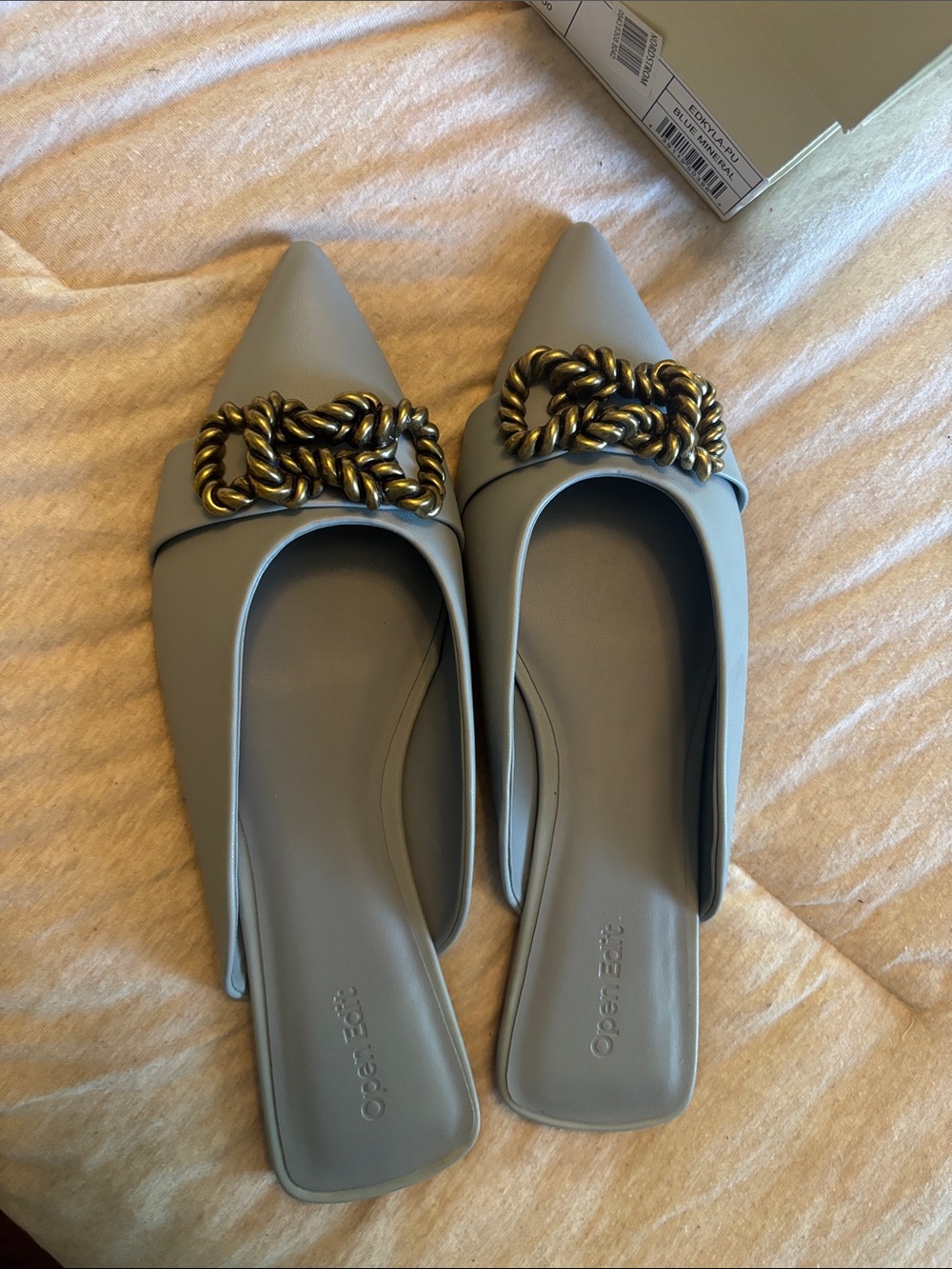 Blue Pointed Toe Chain-Detail Women's Mules